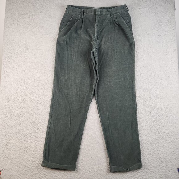 Vintage Corduroy Pants Men's 36x32 Green Cuffed Pleated Relaxed Retro 90s Y2K - Picture 1 of 8